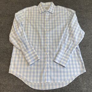 Charles Tyrwhitt Blue White Check Dress Shirt 18 35 Non Iron Cotton French Cuff